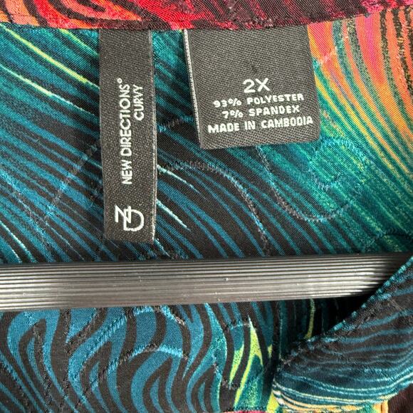 New Directions Curvy Plus Size 2X Stretchy Tropical Artsy Blouse Shirt Top Beach - Picture 2 of 7